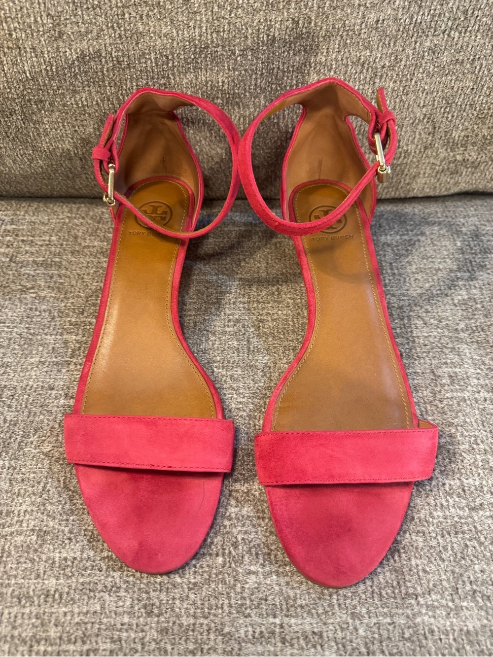 Tory Burch Savannah Wedge Red Suede Sandals Size 9M - Picture 3 of 11